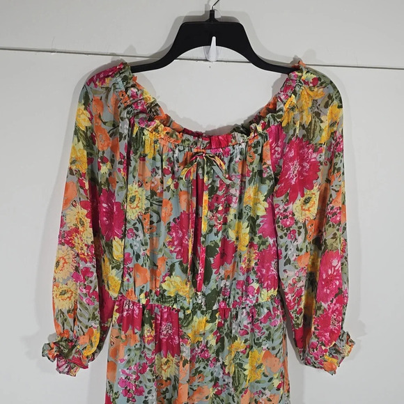{LC Lauren Conrad} Off-the-Shoulder Midi Dress in Floral Print - Size Medium - Picture 4 of 15